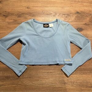 Vintage Y2K Harley Davidson Baby Blue Ribbed Crop Top Medium